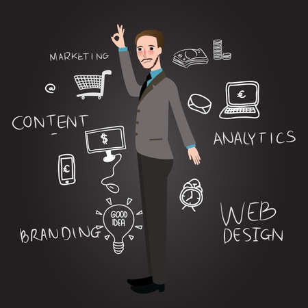 teaching web design analytics branding and content marketingのイラスト素材