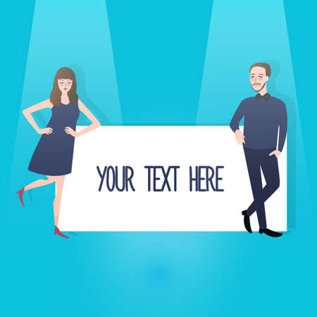 man woman couple holding sign banner which you can put your textのイラスト素材