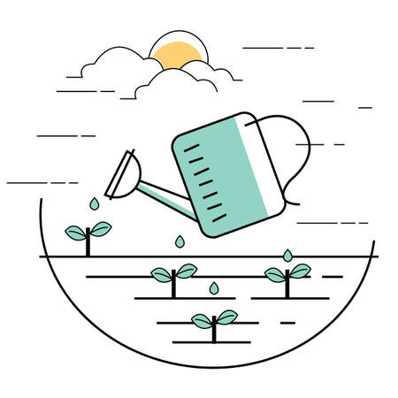 planting pouring water into plant gardening line style illustration vectorのイラスト素材