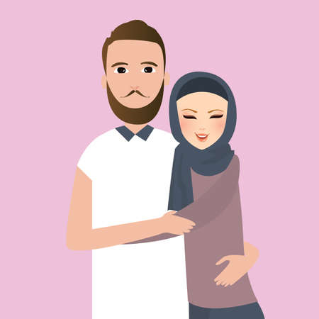 Islam couple married man woman wear veil scarf vectorのイラスト素材