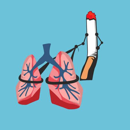 smoke cigarette risk your lungs vector funny crtoon illustrationのイラスト素材