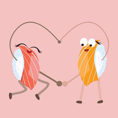 sushi food character dancing forming heart shape vectorのイラスト素材