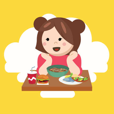 girl kids child cute happy eating food vectorのイラスト素材
