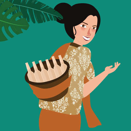 woman bring traditional drink in Indonesia vectorのイラスト素材
