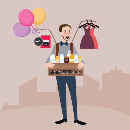 man selling on the street balloon glasses clothes drink vectorのイラスト素材