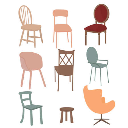chairs armchair furniture icon set flat interior vector graphic illustrationのイラスト素材