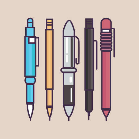 pen ballpoint pencil set outline thin illustration vectorのイラスト素材