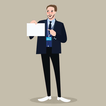 hiring recruitment business man holding sign pointing white paper vectorのイラスト素材