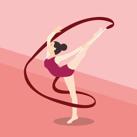 synchronized ribbon rhytmic dance athletic young girl performance vectorのイラスト素材
