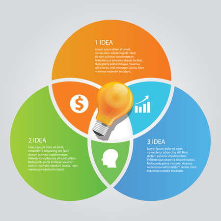 three 3 circle info graphic chart overlap vector bulb idea business shineのイラスト素材