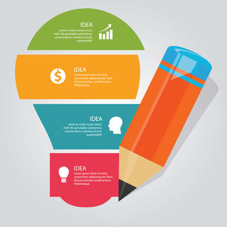 education info graphic idea design template elements explanation pencil bulb lamp vectorのイラスト素材