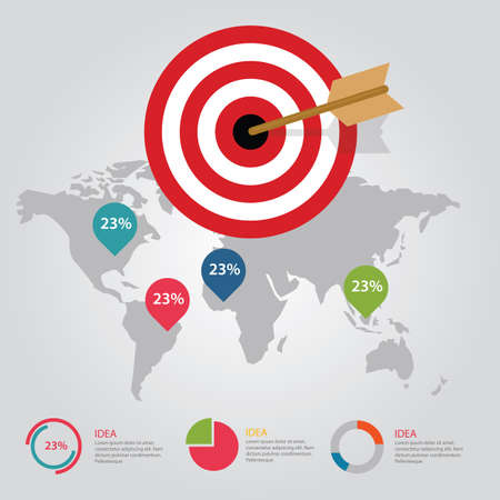 Business target infographic dart board arrow concept of goals achievement world map vectorのイラスト素材