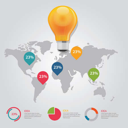 map pointer info graphic chart result vector bulb idea business shine world map globalのイラスト素材
