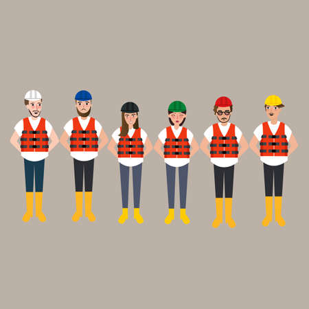 team of construction worker wearing helmet different color vectorのイラスト素材