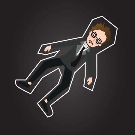 crime scene body outline chalk dead murder man wearing suit and tie vectorのイラスト素材