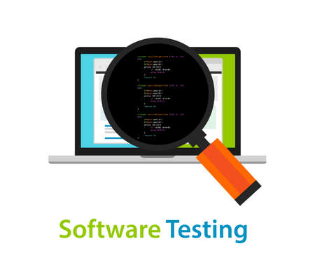 software testing looking closer close-up to the source code script to find bugのイラスト素材