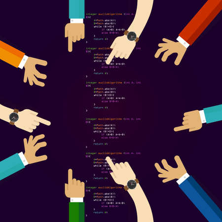 open source software coding programming development together. many hands working together. concept of teamwork collaboration and participationのイラスト素材