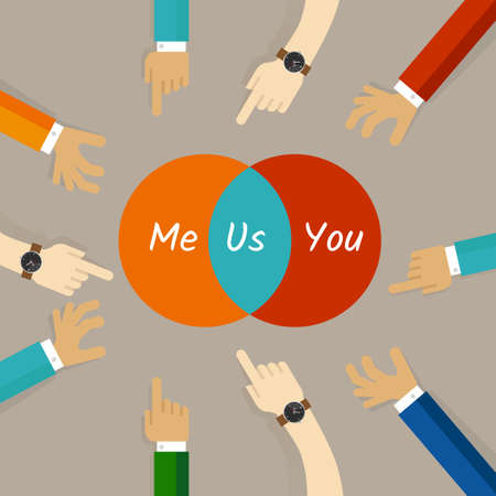 You and me are us concept of team work relationship spirit collaboration community building synergy in circle diagramのイラスト素材