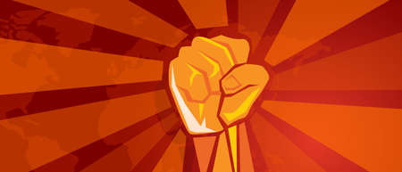 hand fist revolution symbol of resistance fight aggressive retro communism propaganda poster style...
