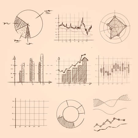 graphic and chart collection hand drawing sketch of pie, bar, and other kind of statistics informationのイラスト素材