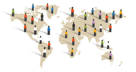 People spread across world map diversity around the world population communityのイラスト素材