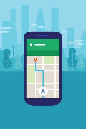 mobile phone navigation map into city screen smart-phone application vector travel