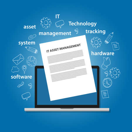 IT Asset Management or ITAM concept of managing information technology resources in company such as hardware software and other resourcesのイラスト素材