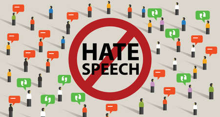 Stop hate speech conflict violence start from comments aggressive communication by crowd vectorのイラスト素材