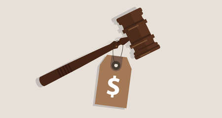 buy justice law price tag dollar sign on hammer bribery corrupted trial judgment concept of auctionのイラスト素材