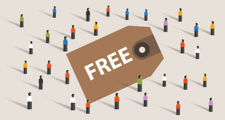 Free discount voucher price tag crowd group of people looking for special price retail sales promotion.のイラスト素材