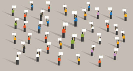 crowd people protesting many standing holding signs action politics democracy protesters group of humanのイラスト素材