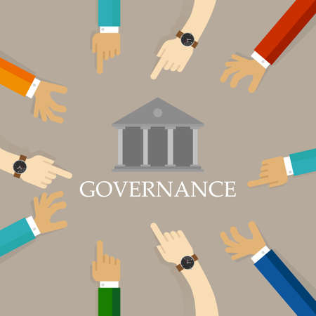Good corporate governance concept. Accountable organization transparent management symbol with hands and building icon.のイラスト素材