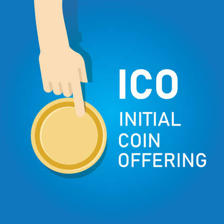 ICO Blockchain technology, Initial coin offering. Vector illustration of first realase in trading market value. vector illustrationのイラスト素材