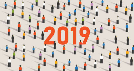 2019 vector background of a New Year eve celebration with crowd of people. Vectorのイラスト素材