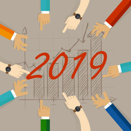 Business graph with arrow up and 2019 symbol, Success concept and growth idea vector illustrationのイラスト素材