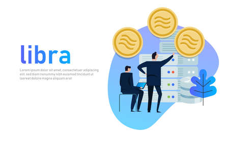 Libra cryptocurrency and bitcoin cryptocurrency, Libra coins concept.のイラスト素材