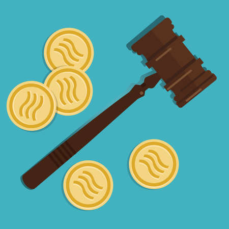 libra coin crypto-currency law concept of legal regulation judicial system coin currency digital gavel wooden hammerのイラスト素材