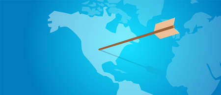 Target market specific location area in map in marketing arrow on world mapのイラスト素材