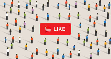 Buy likes in social media to get attention from the crowd. Shopping cart in buttonのイラスト素材