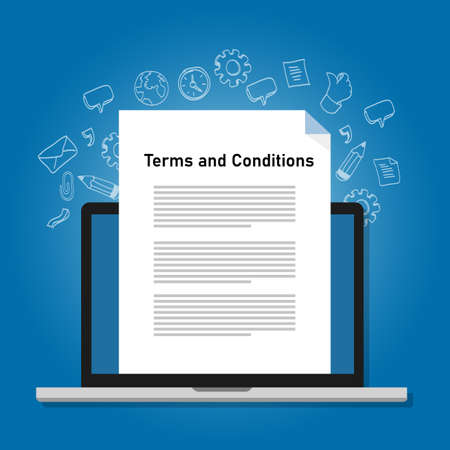 Terms and conditions paper document on laptop screen icon symbol vectorのイラスト素材