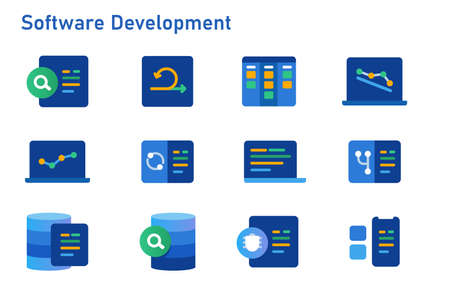 agile methodology software development icon set collection of code programming using sprint kanban board and burn down chartのイラスト素材
