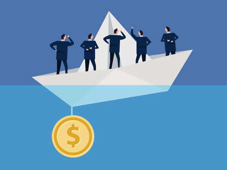 sunk cost fallacy business at problem insufficient money expenses or debt businessmen at risk failureのイラスト素材