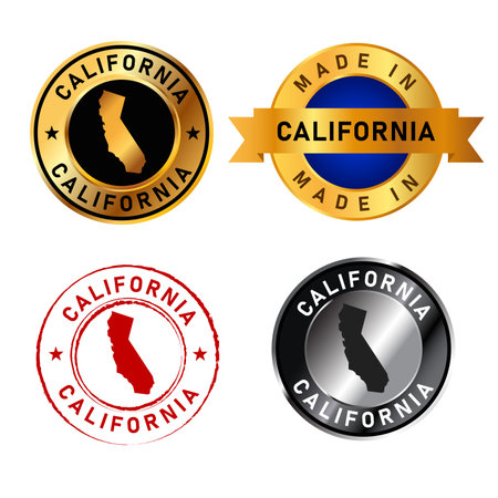 California badges gold stamp rubber band circle with map shape of country states Americaのイラスト素材