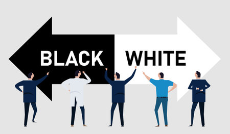 black and white judgement by society left right wrong decision choice different pathのイラスト素材