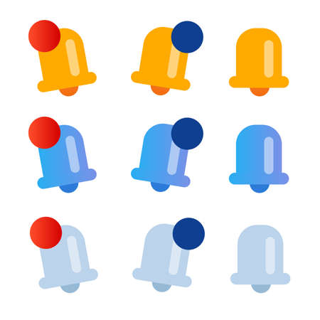 ring bell notification icon set gold blue grey color alarm reminder symbol object design elementのイラスト素材