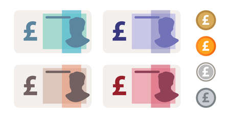 Pounds sterling Great Britain UK bank notes currency icon set collection paper money and coinのイラスト素材