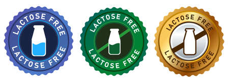 lactose free no milk label sign stamp sticker in blue green and goldのイラスト素材