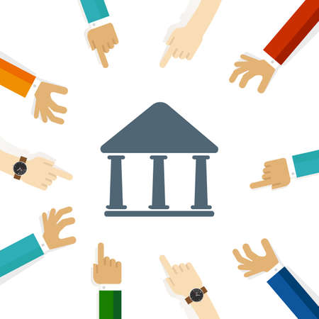 Corporate governance government bank university office building classic with column hand pointing team focus on concept discusのイラスト素材