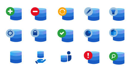 Database data center technology icon set collection blue isolated