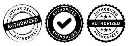 Authorized certified chackmark label and stamp in black white transparent format iconのイラスト素材